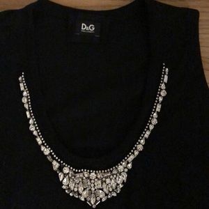 D&G (Dolce) rhinestone black stretch cotton top